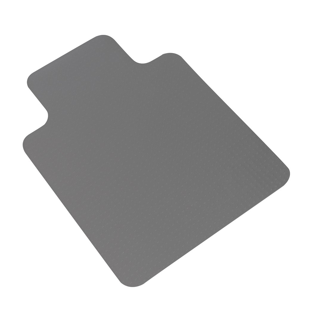 Black PVC chair mat designed for home and office use, featuring a notched stud design for grip and a thickness of 5mm for floor protection.